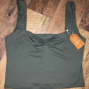 Women Ruched Sweetheart Neck Backless Sleeveless Side Split Y2K Cropped Tank XL